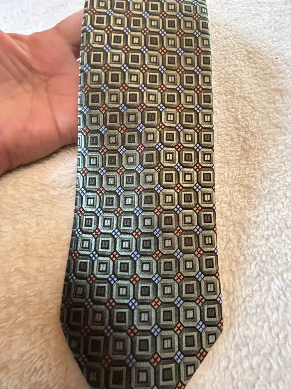 Tall/Long - Olive Green Necktie with Squares
